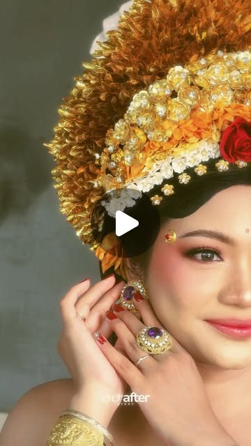 Gek Yuni wearing an ornate golden Balinese bridal headdress